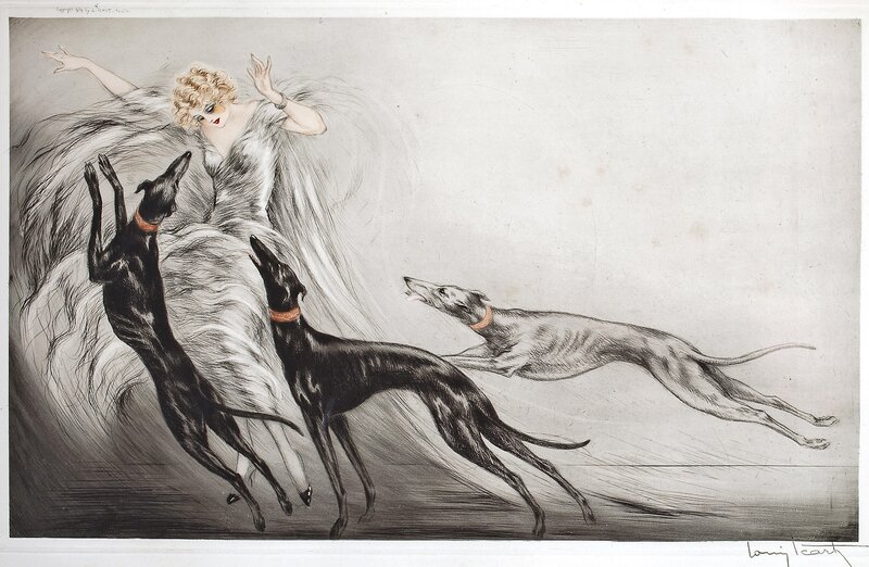 Woman with Greyhounds — Black, Dramatic