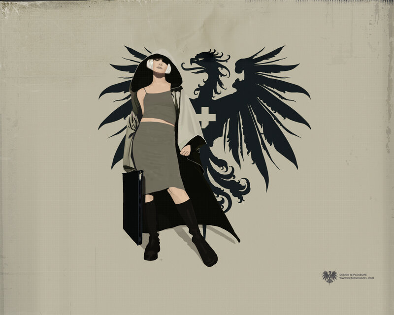 woman with griffin emblem