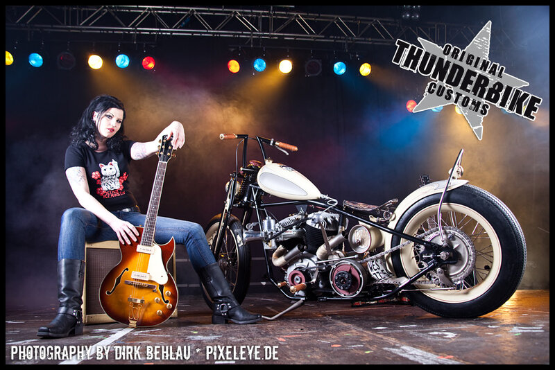Woman with Guitar and Motorcycle