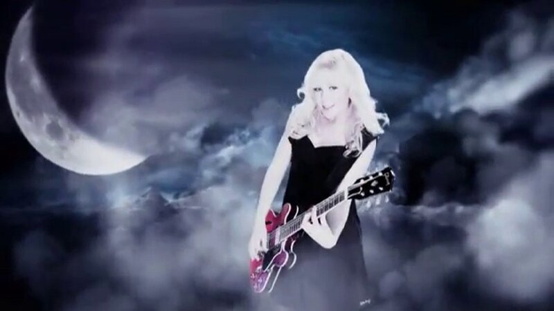 Woman with Guitar — Black, Dramatic, Night
