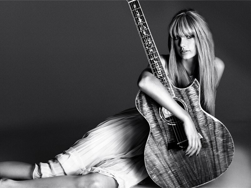Woman with Guitar — Black, Dramatic, Photograph, Dress
