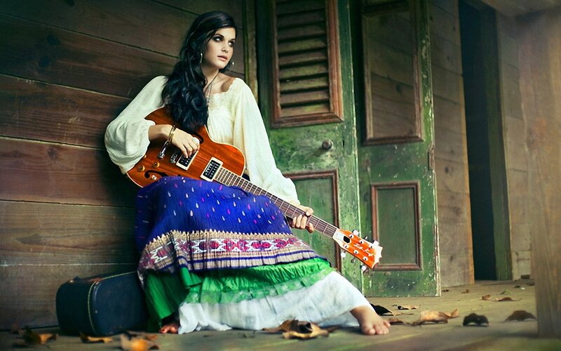 Woman with Guitar — Blue, Contemplative