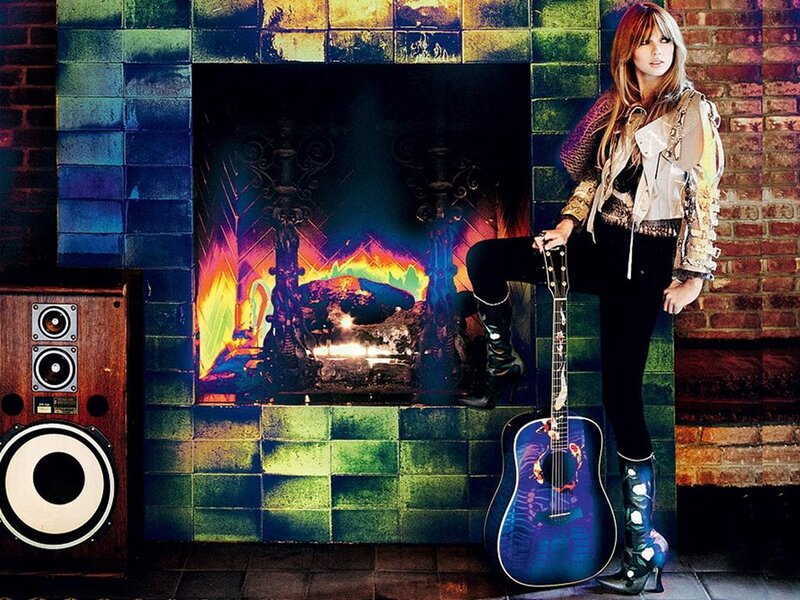 Woman with Guitar — Blue, Dramatic, Photograph