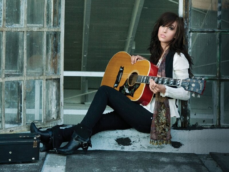 Woman with Guitar — Brown, Contemplative