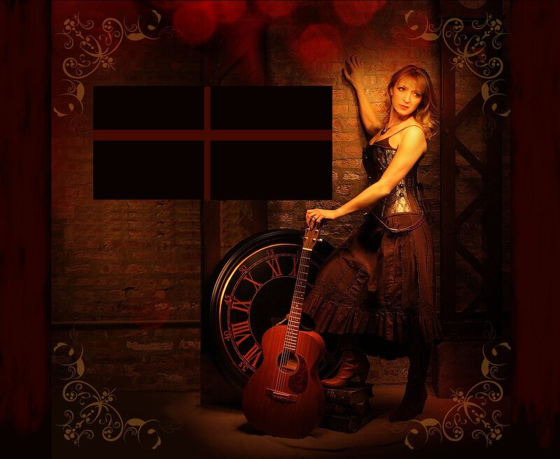 Woman with Guitar — Brown, Dramatic, Night, Photograph