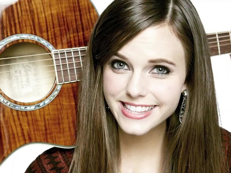 Woman with Guitar — Brown, Smiling