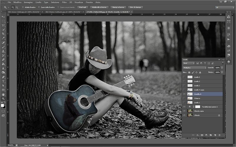 Woman with Guitar in Forest — Black