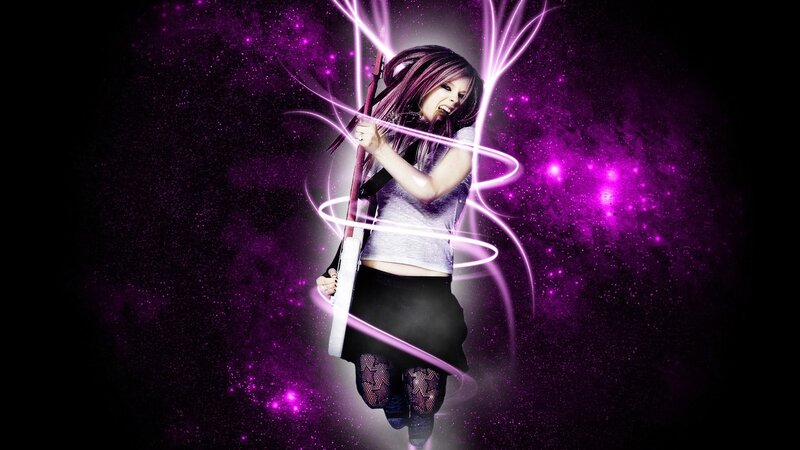 woman with guitar in purple light