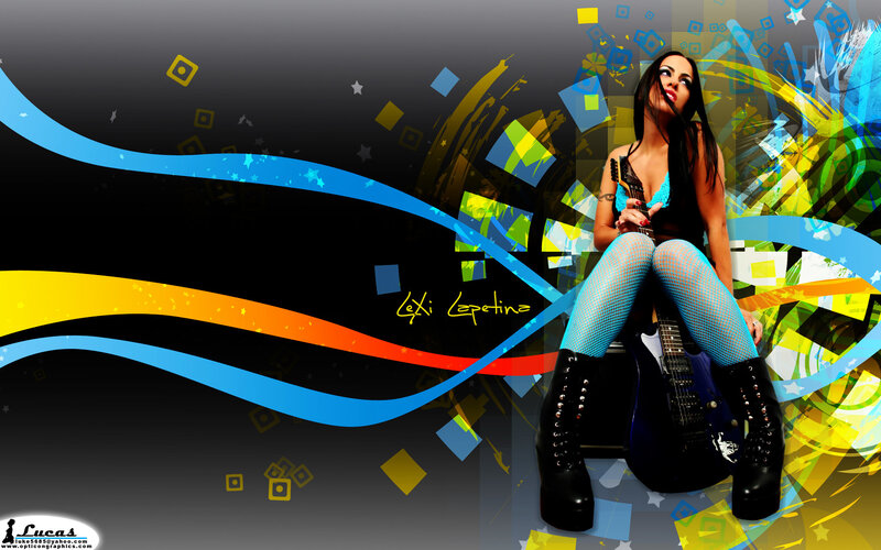 woman with guitar on colorful background