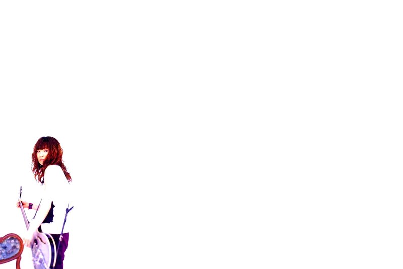 woman with guitar on white background