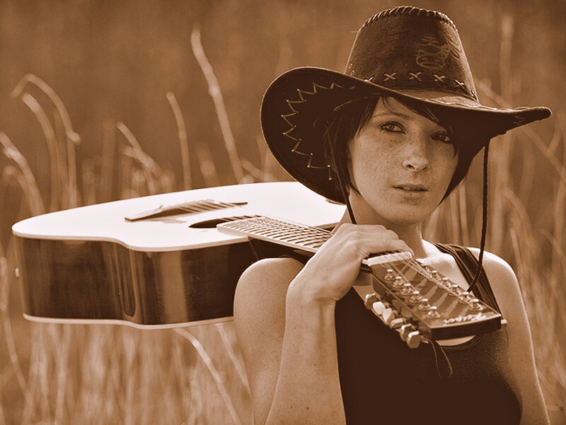 Woman with Guitar — Sepia