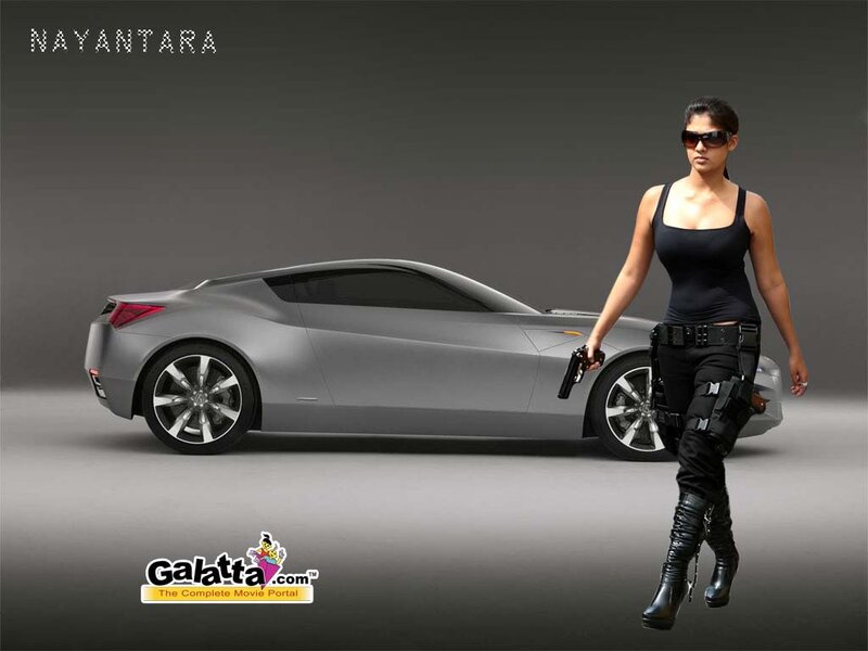 Woman with gun and sports car
