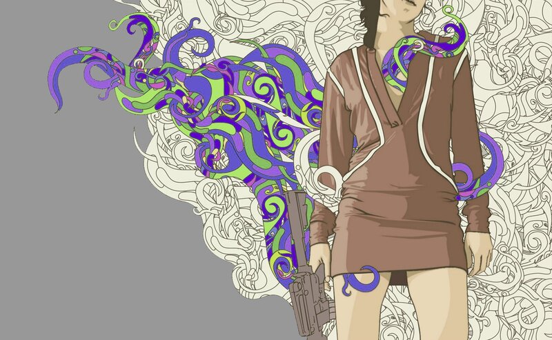woman with gun and tentacles