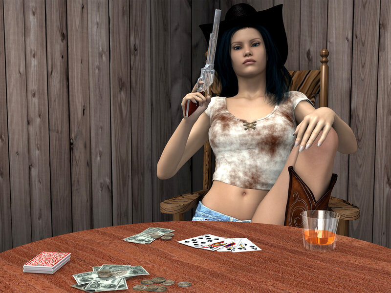 Woman with Gun at Table