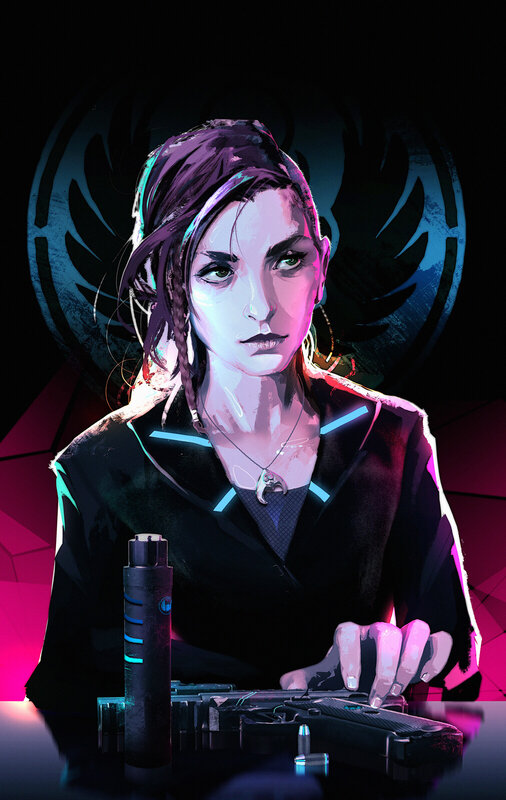 Woman with Gun — Black, Dramatic, Night