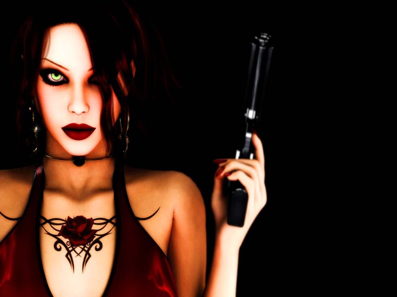 Woman with Gun — Black, Dramatic