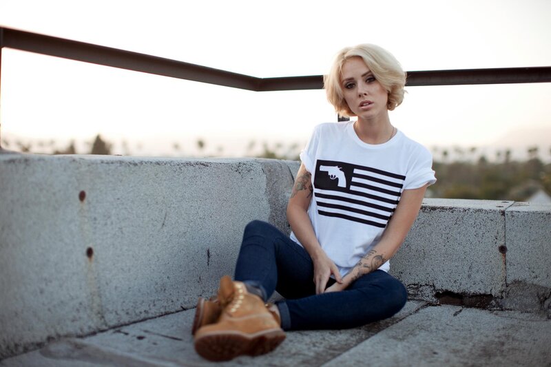 woman with gun flag t-shirt