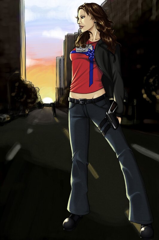 Woman with gun in alley