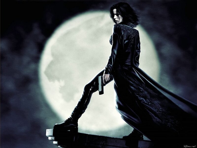 woman with gun in moonlight