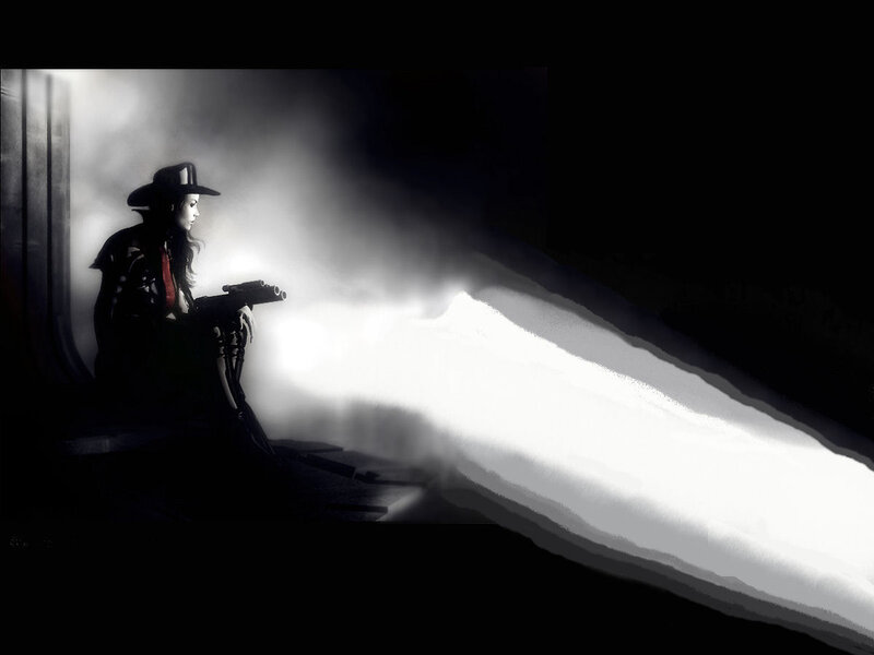 Woman with Gun in Smoke — Black