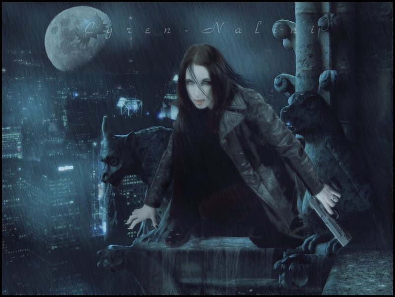 woman with gun on rooftop