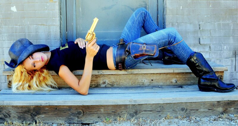 Woman with Gun on Steps