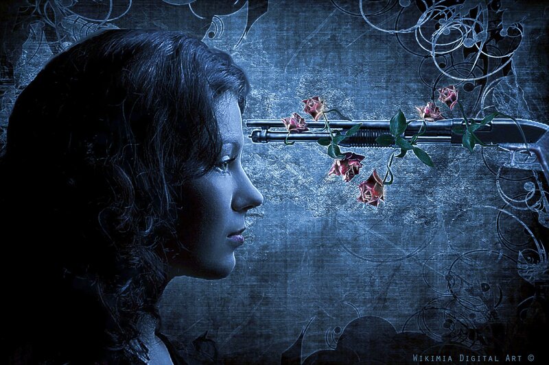 Woman with Gun to Head — Blue