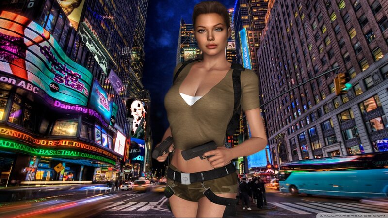 Woman with guns in city
