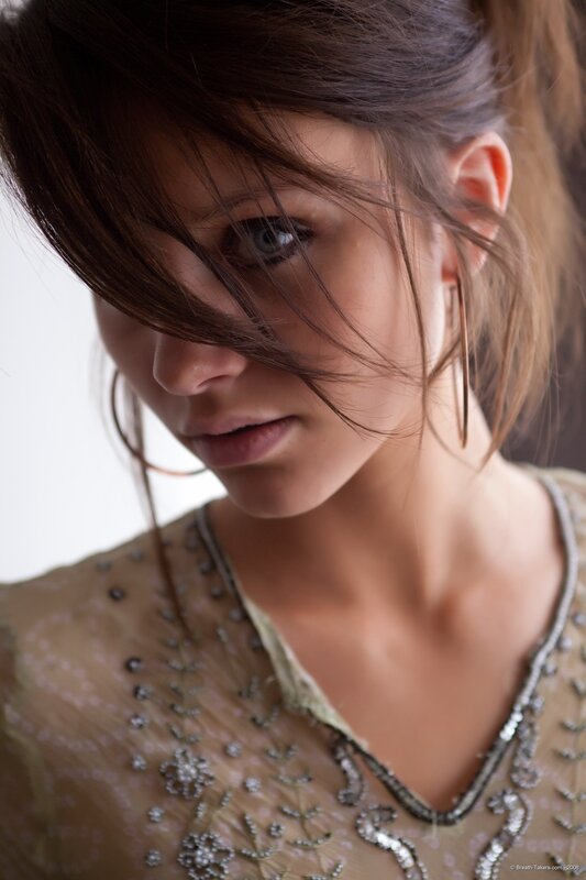woman with hair in face