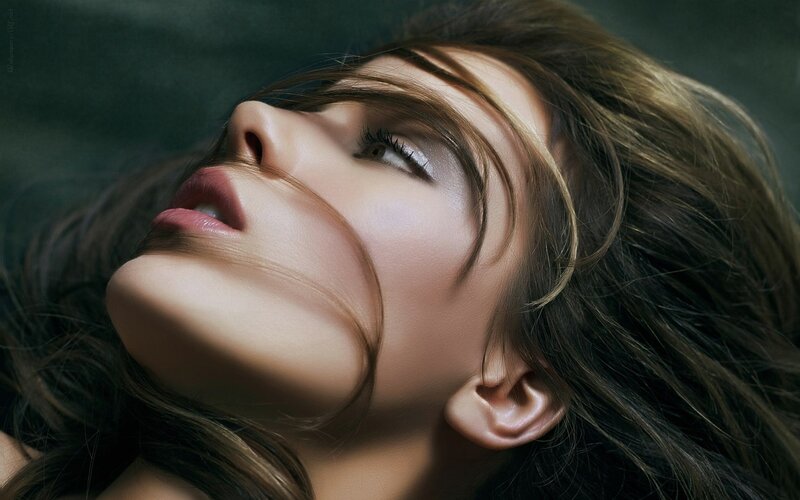 woman with hair in face