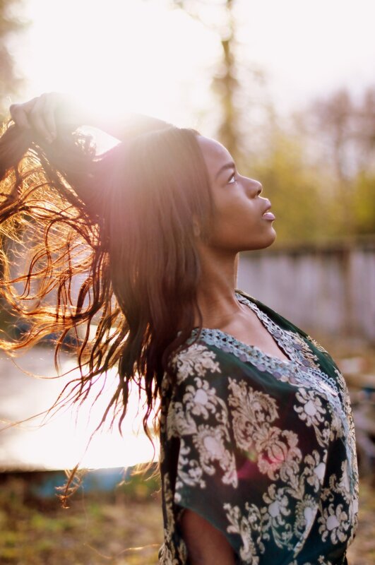 woman with hair in sunlight