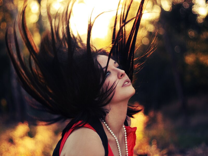 woman with hair in wind