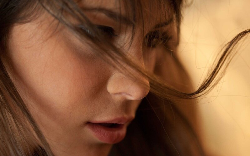 woman with hair in wind