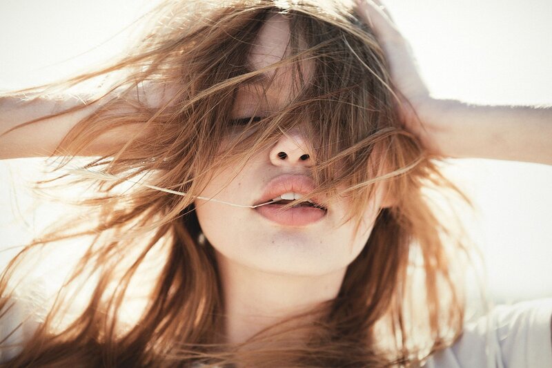 woman with hair in wind