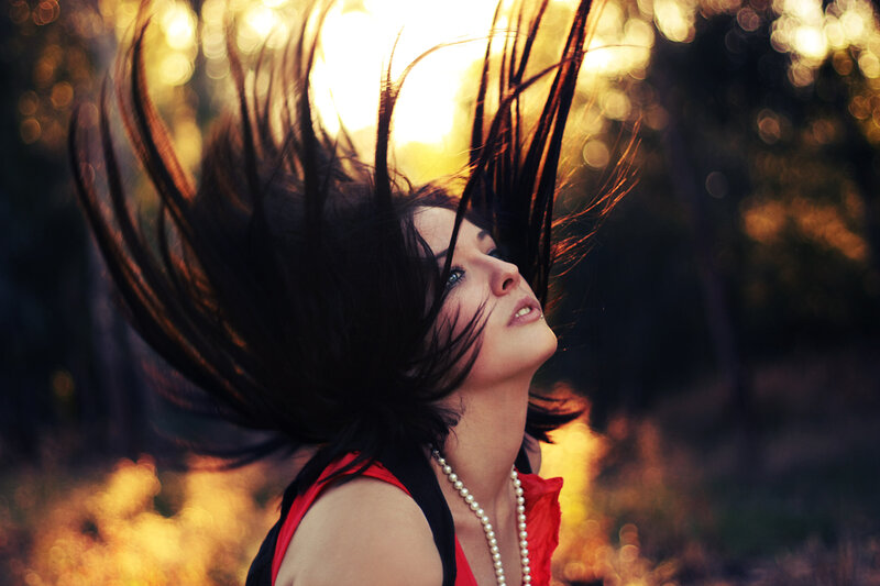 woman with hair in wind