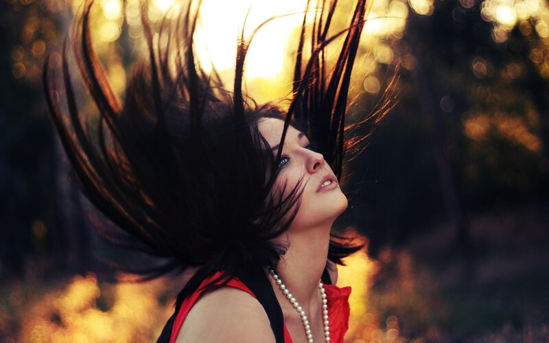 woman with hair in wind
