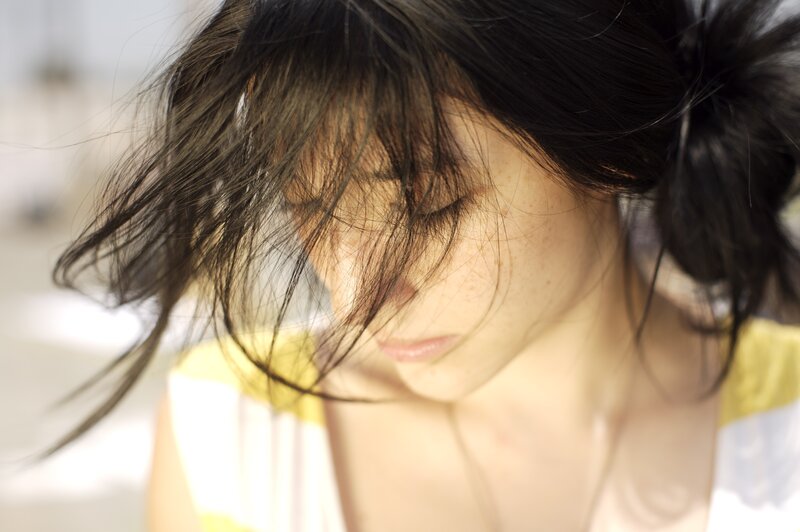 woman with hair in wind