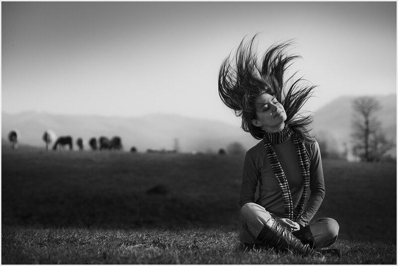 Woman with Hair in Wind — Black
