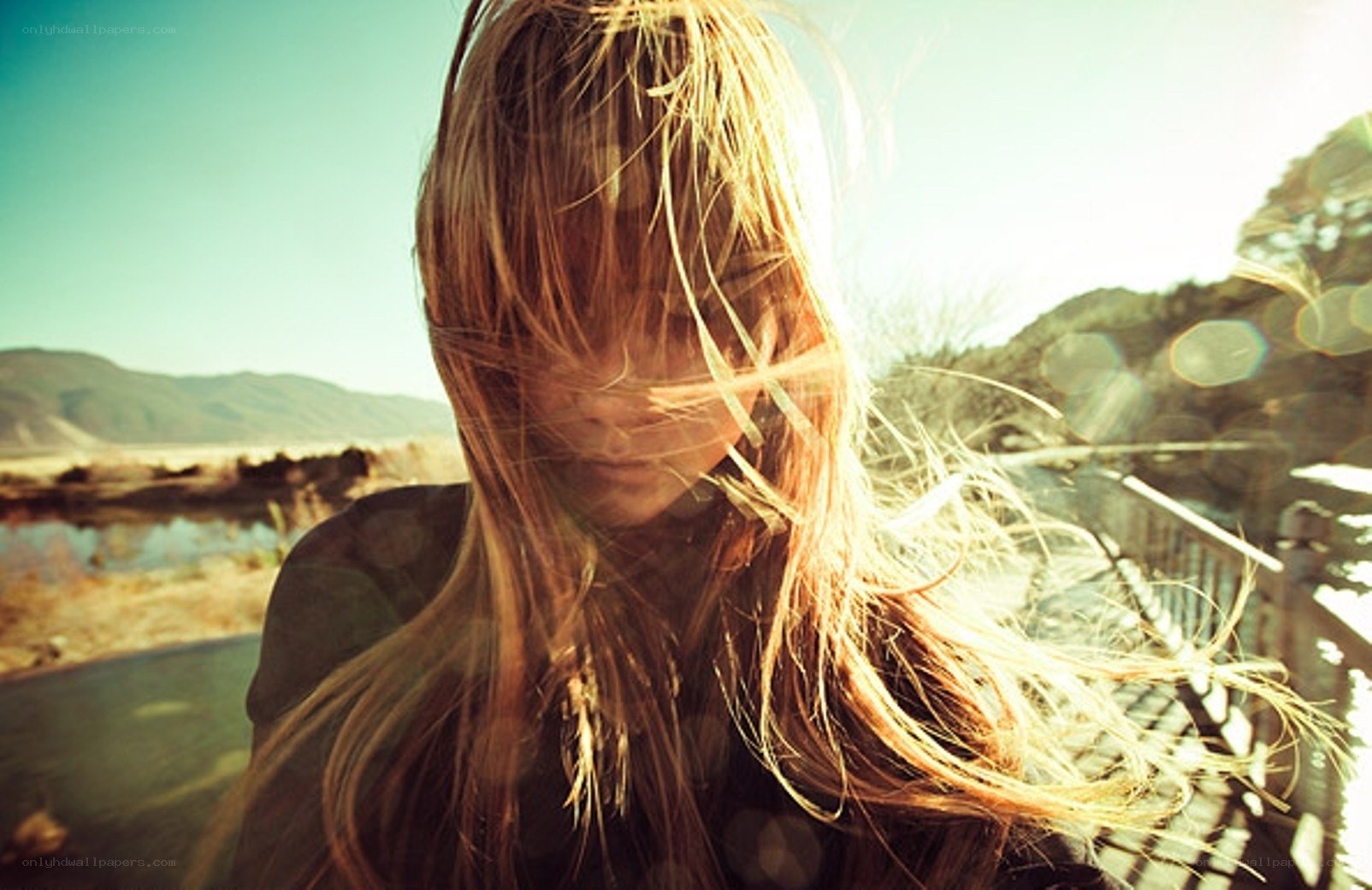woman with hair in wind