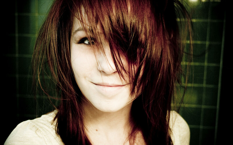 woman with hair over face