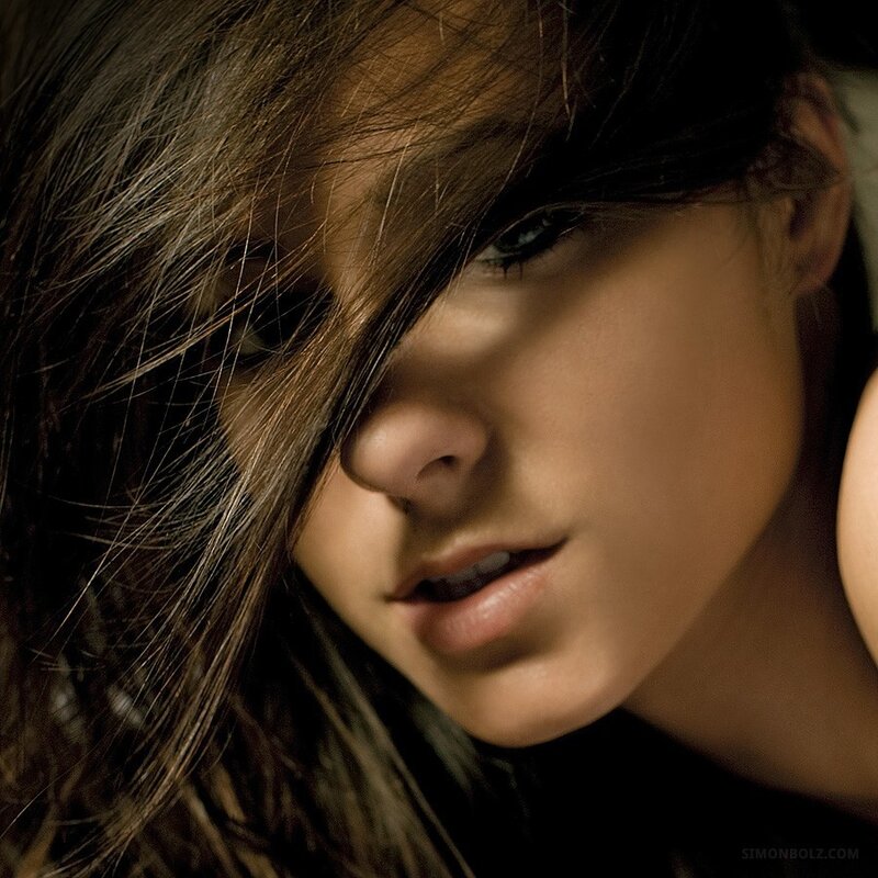 woman with hair over face
