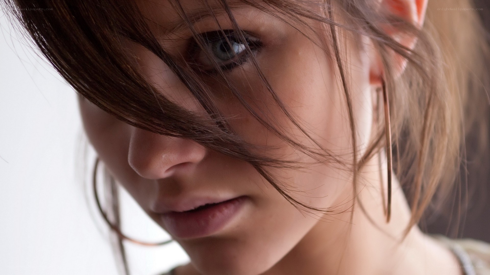 woman with hair over face