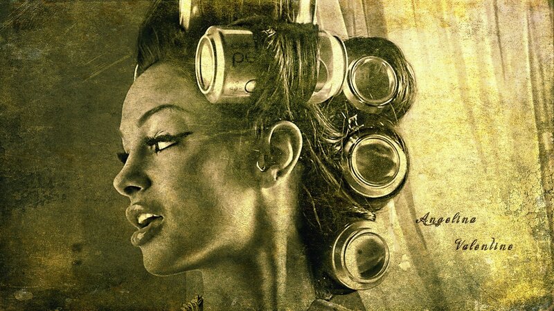 woman with hair rollers