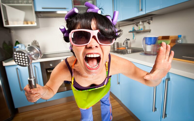 Woman with Hair Rollers — Blue