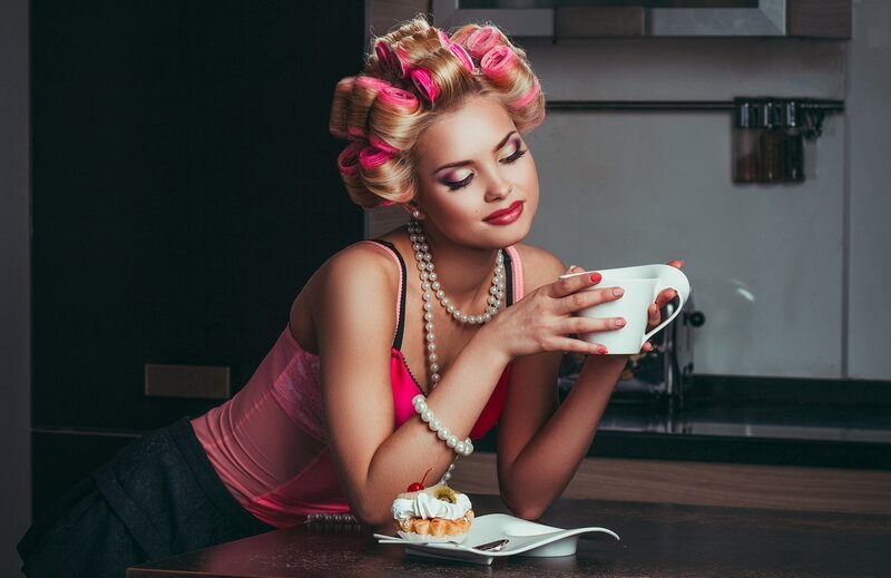 Woman with Hair Rollers — Pink