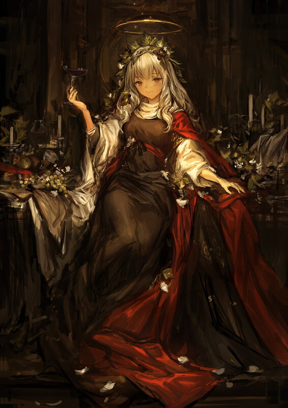 Woman with Halo Holding Wine