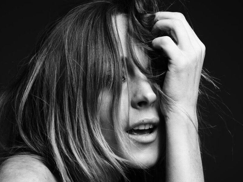 Woman with Hand in Hair — Black, Dramatic, Photograph