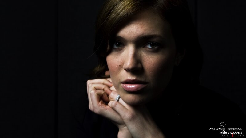 Woman with Hand on Chin — Black, Dramatic, Photograph, Ring