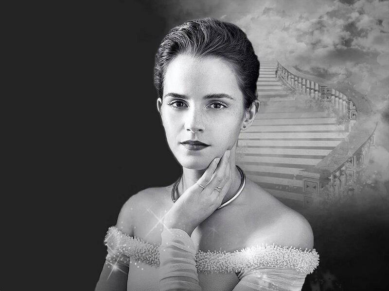 Woman with Hand on Chin — Black, Dramatic, Photograph, Stairs