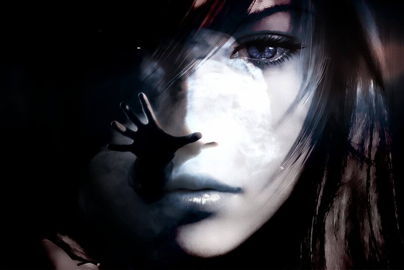 Woman with Hand on Face — Black, Dramatic, Night